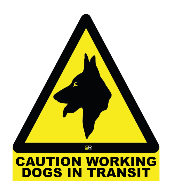 “Caution – Working Dog in Transit” Reflective Triangle Sticker – 200mm