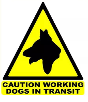 Sticker Triangle Caution Working Dog in Transit - 200mm