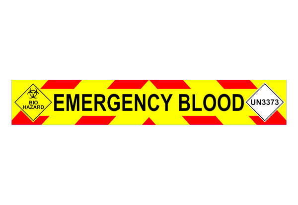 EMERGENCY BLOOD + UN3373 + Bio Hazard STICKER Chevron Design
