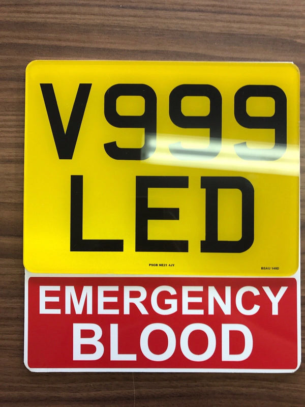 Motorcycle Number Plate Extension - EMERGENCY BLOOD