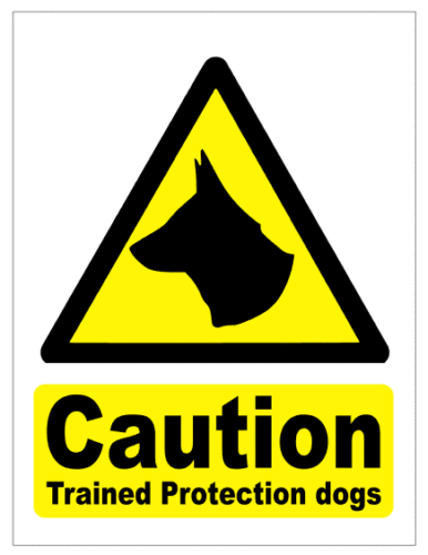 Caution Trained Protection Dogs Sticker 200mm - ST0058