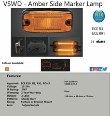 VSWD-849-A - LED Marker Light - Amber ECE R10