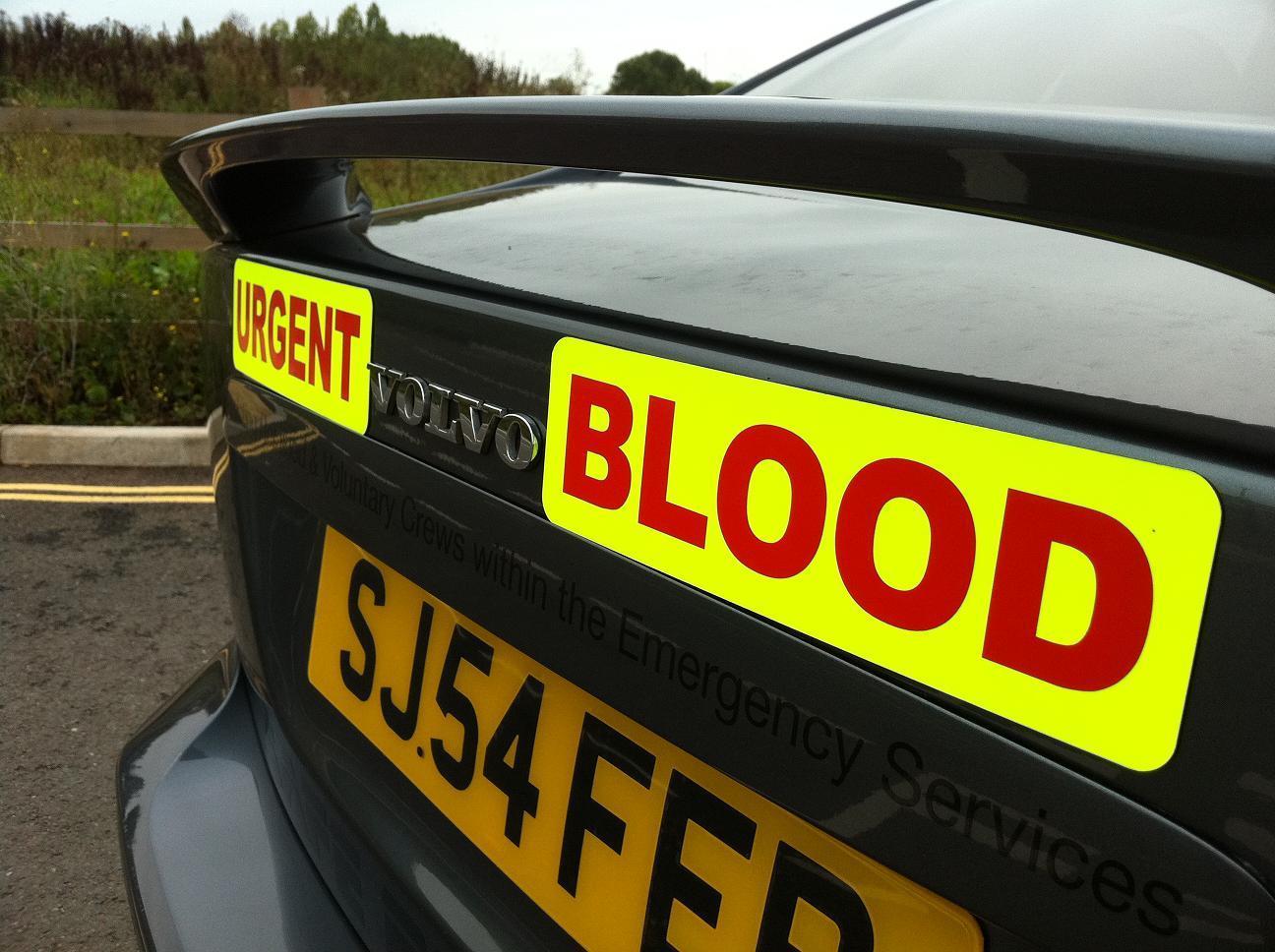 Sticker URGENT BLOOD 2 piece design 85mm each sticker